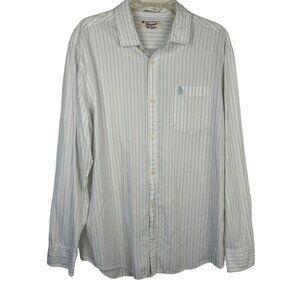 Original Penguin Heritage Slim Fit White Casual Button Up Blue Tan Stripe XL EUC